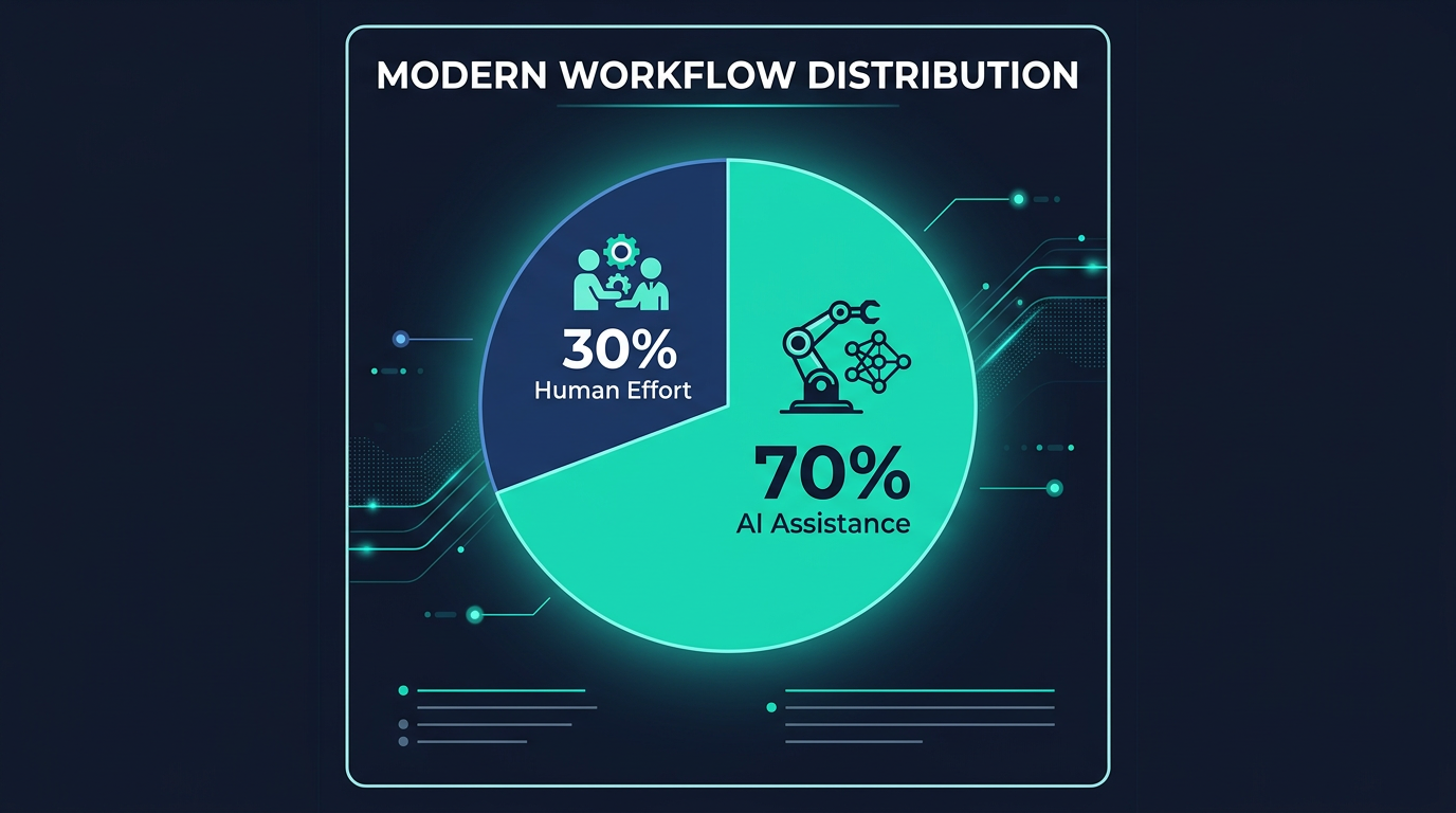 Infographic showing 30% Human Effort and 70% AI Assistance